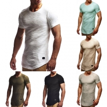 Fashion Solid Color Short Sleeve Slim Fit Irregular Hemline Man's Shirt
