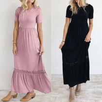 Sexy Solid Color Round-neck Short Sleeve Ruffle Hemline Dress