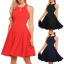 Fashion Solid Color Sleeveless Round Neck A-line Dress