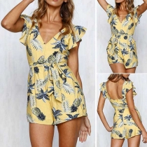 Sexy Backless V-neck Sleeveless High Waist Printed Romper 