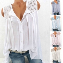 Sexy Round-neck Single-breasted Gridding Hollow Out Sleeveless Shirt