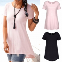 Fashion Solid Color Short Sleeve Hollow Out Irregular Hemline Dress
