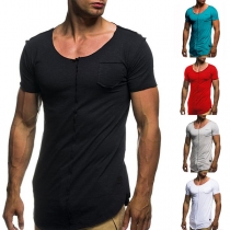 Fashion Round-neck Short Sleeve Irregular Hemline Slim Fit Man's Shirt