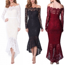Sexy Off-shoulder Boat Neck Long Sleeve Fishtail Hem Lace Party Dress