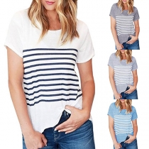 Fashion Short Sleeve Round Neck Striped T-shirt 