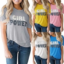 Fashion Letters Printed Short Sleeve Round Neck Casual T-shirt 