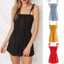 Sexy Backless High Waist Solid Color Sling Romper