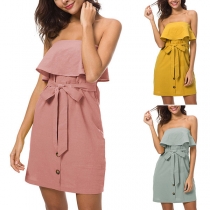 Sexy Ruffle Strapless High Waist Solid Color Dress
