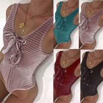 Sexy Solid Color Sleeveless Lace-up Bodysuit