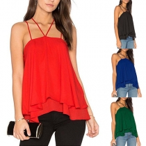 Sexy Off-shoulder Irregular Hem Sling CHiffon Top 