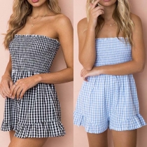 Sexy Strapless High Waist Plaid Romper 