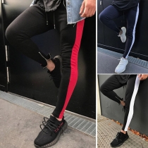 Fashion Contrast Color Zipper Hem Men's Casual Pants 
