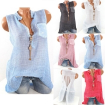 Sexy Solid Color Sleeveless V-neck See-through Chiffon Top 