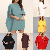 Sexy Backless Dolman Sleeve Solid Color Slim Fit Dress