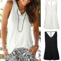 Sexy Backless V-neck Solid Color Tank Top 