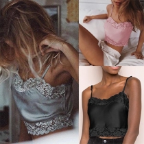 Sexy Backless Lace Spliced Solid Color Cami Top 