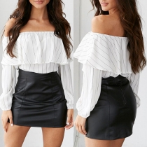 Sexy Off-shoulder Boat Neck Long Sleeve Striped Top 