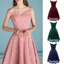 Sexy Off-shoulder Boat Neck High Waist Lace Party Dress (Size Run Small）