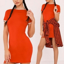 Fashion Contrast Color Short Sleeve Round Neck T-shirt Dress