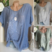 Fashion Dolman Sleeve Round Neck Sequin Pentagram Loose T-shirt 