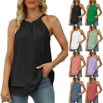 Fashion Solid Color Dual-layer Chiffon Cami Top