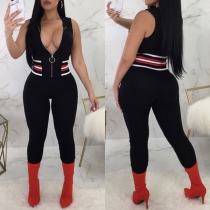 Fashion Sleeveless High Waist Slim Fit Hooded Jumpsuit 