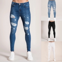 Fashion Middle-waist Distressed Slim Fit  Men's Jeans