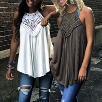 Sexy Off-shoulder Solid Color Lace Spliced Loose Top 