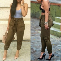 Fashion Solid Color High Waist Slim Fit Casual Pants 