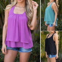 Sexy Backless Sleeveless Solid Color Dual-layer Chiffon Top 