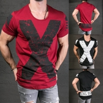 Fashion Printed Short Sleeve Round Neck Men's T-shirt 