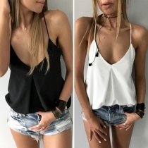 Sexy Backless Deep V-neck Solid Color Cami Top 