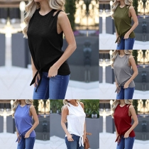Fashion Solid Color Sleeveless Round Neck Knotted Hem T-shirt