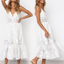 Sexy Backless V-neck High Waist Sling Lace Dress