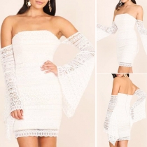 Sexy Off-shoulder Trumpet Sleeve Slim Fit Lace Dress