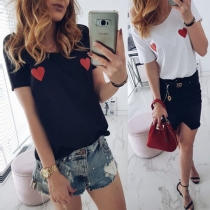 Fashion Heart Printed Short Sleeve Round Neck T-shirt 