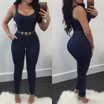 Elegant Solid Color Sleeveless High Waist Jumpsuit with Waistband 