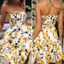 Sexy Strapless High Waist Printed Dress