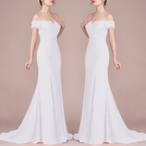 Sexy Off-shoulder Boat Neck Solid Color Floor-length Evening Dress