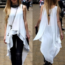 Chic Style Sleeveless Round Neck High-low Hem Chiffon Top 