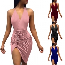 Sexy Halter Sleeveless Backless Sleeveless Off-shoulder Ruffled Over-hip Dress