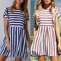 Sexy Round-neck Striped Short Sleeve Dress Slim Fit Dress