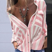 Fashion Striped Single-breasted Long Sleeve Irregular Shirt