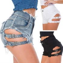 Sexy Low-waist Side Hollow Out Denim Shorts