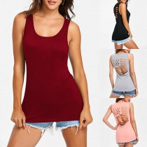 Sexy Backless Round Neck Solid Color Tank Top 