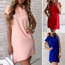 Fashion Solid Color Short Sleeve POLO Collar T-shirt Dress