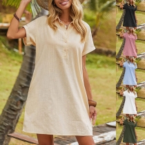 Fashion Solid Color Short Sleeve POLO Collar T-shirt Dress