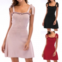 Sexy Backless High Waist Solid Color Knit Sling Dress