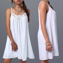 Sexy Backless Lace Spliced Solid Color Sling Loose Dress