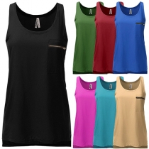 Fashion Solid Color Sleeveless Round Neck Chiffon Top 